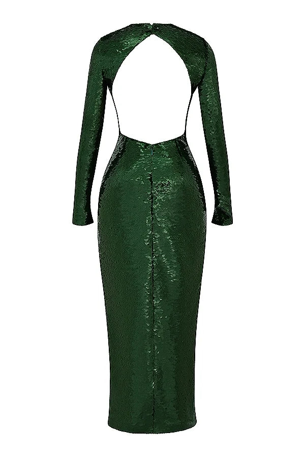 pine green sequin maxi dress