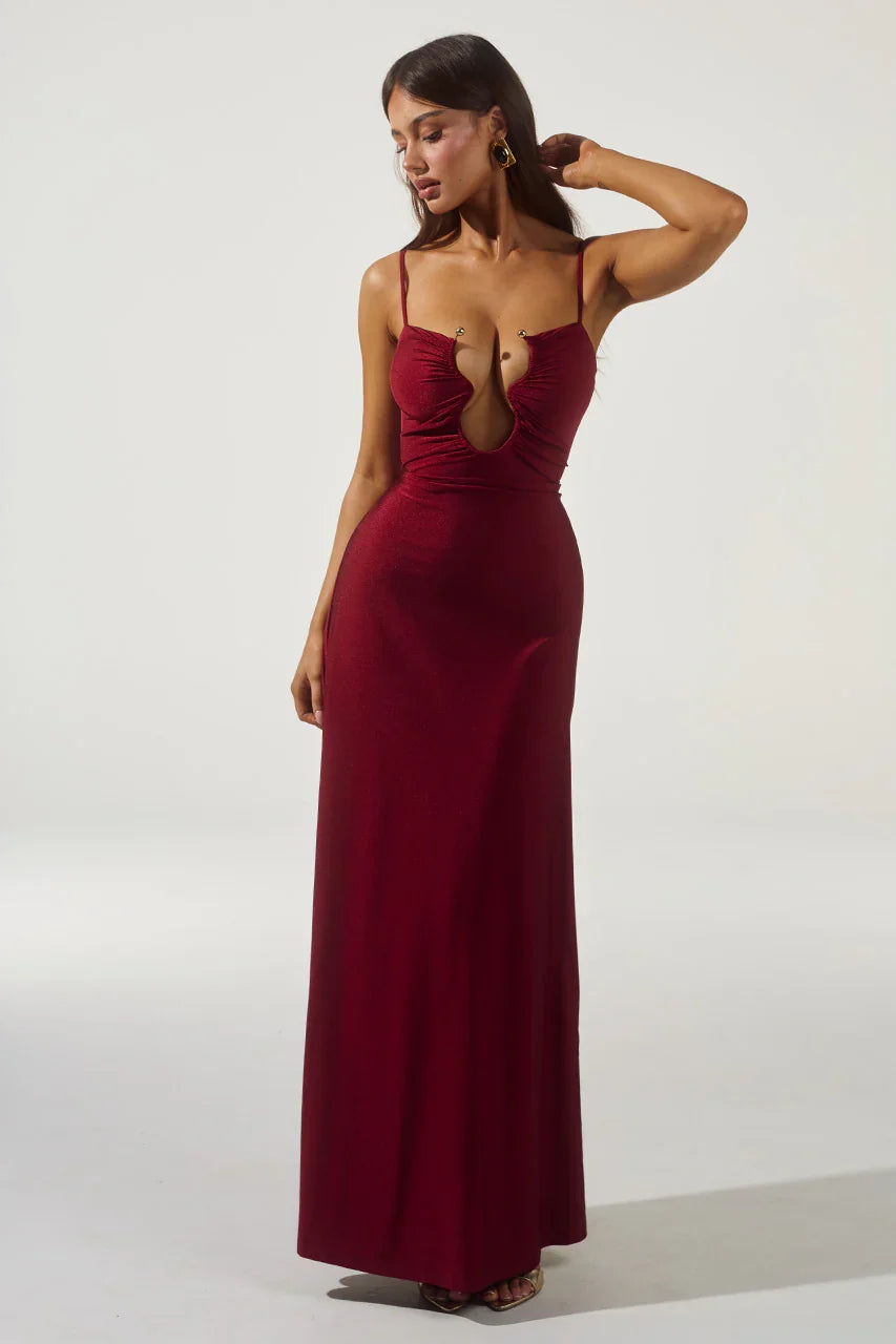 KALENA PLUNGE MAXI DRESS CHERRY