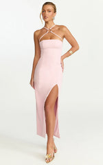 Mae Midi Dress Resin O Ring Fitted Dress in Pink