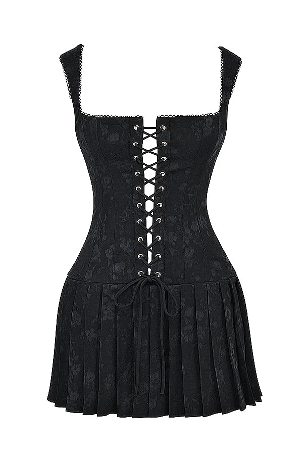 black pleated mini dress
