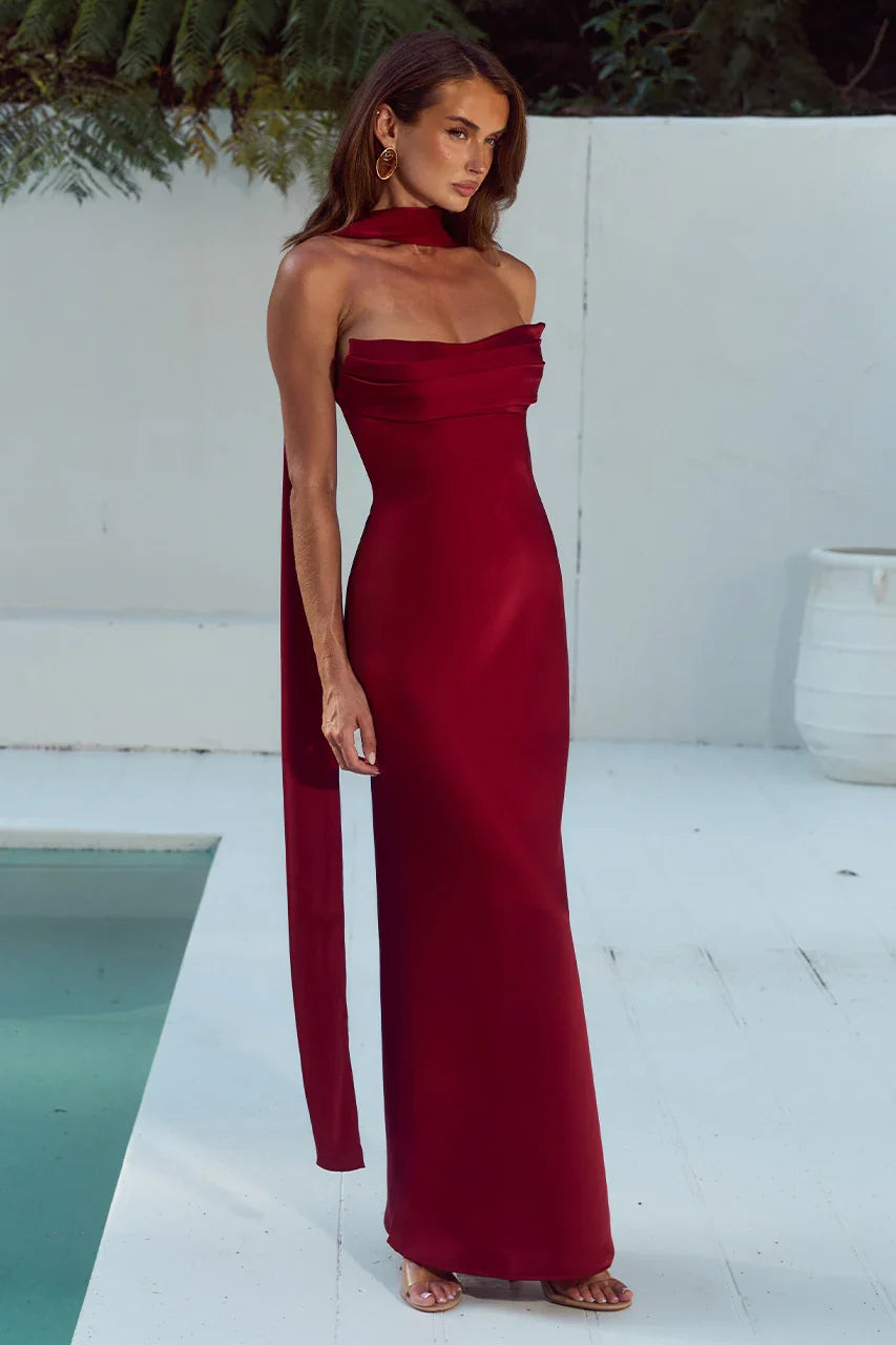MADELEINE STRAPLESS MAXI DRESS CHERRY