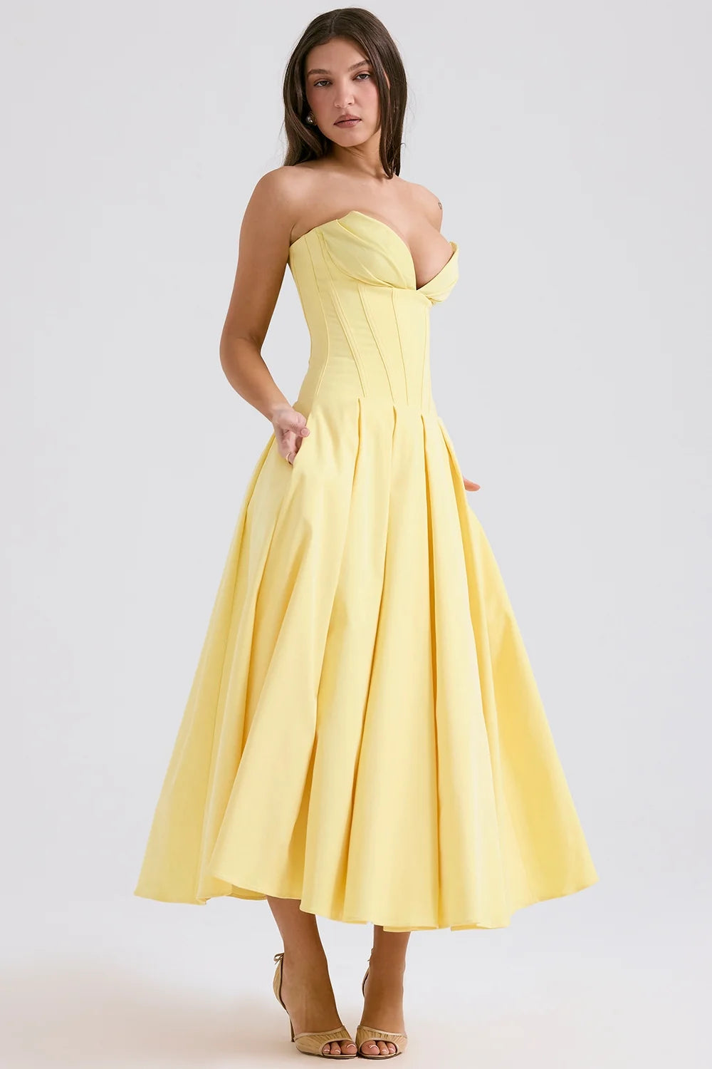 sunshine strapless tulle midi dress