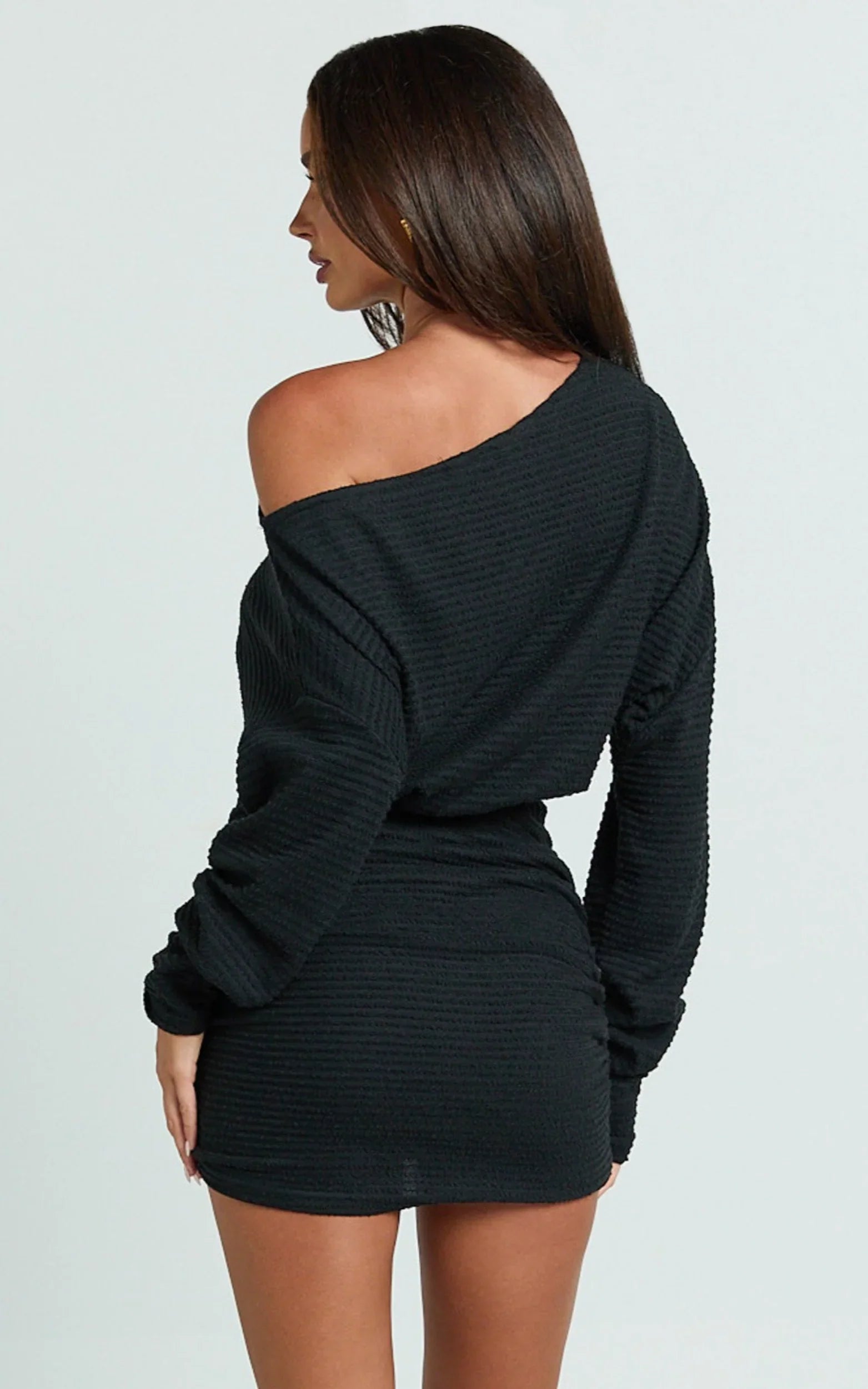Alyce Mini Dress Long Sleeve One Shoulder Dress in Black