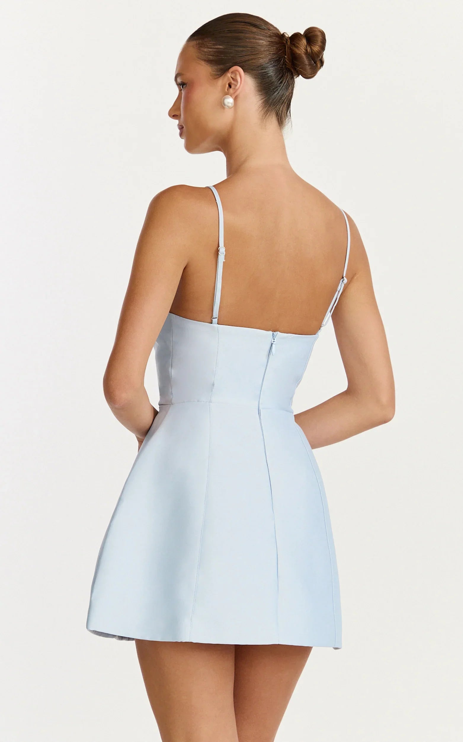 Carolina Mini Dress Scoop Neck Panel Bodice Dress in Pale Blue