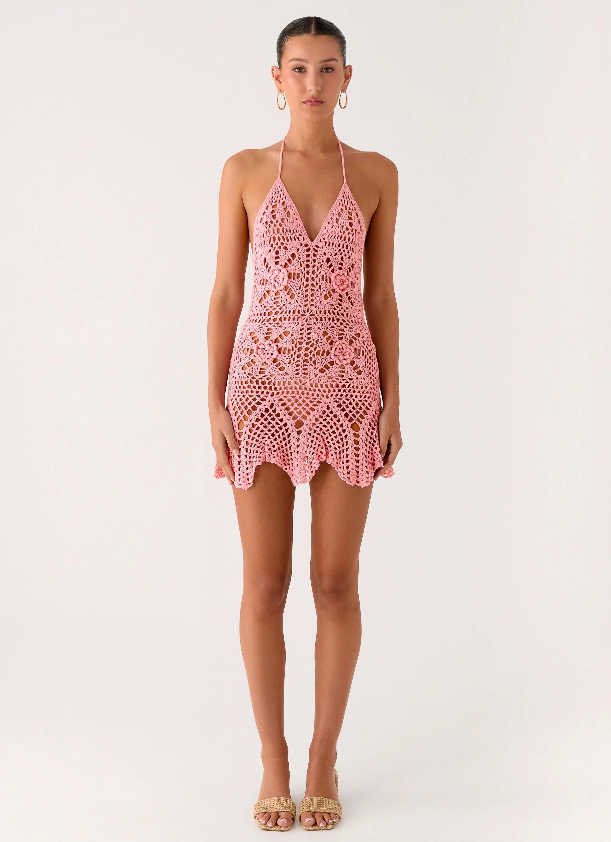 Beach Days Crochet Mini Dress Pink