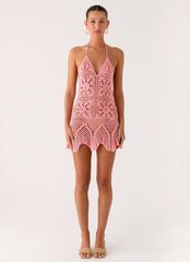 Beach Days Crochet Mini Dress Pink