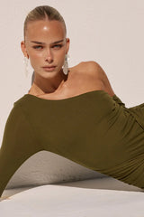 BIANCA ONE SHOULDER MAXI DRESS ARMY GREEN