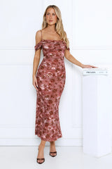 Celeste Glow Off Shoulder Maxi Dress Rust