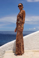 MABELLA HALTER MAXI DRESS MENDEZ BROWN