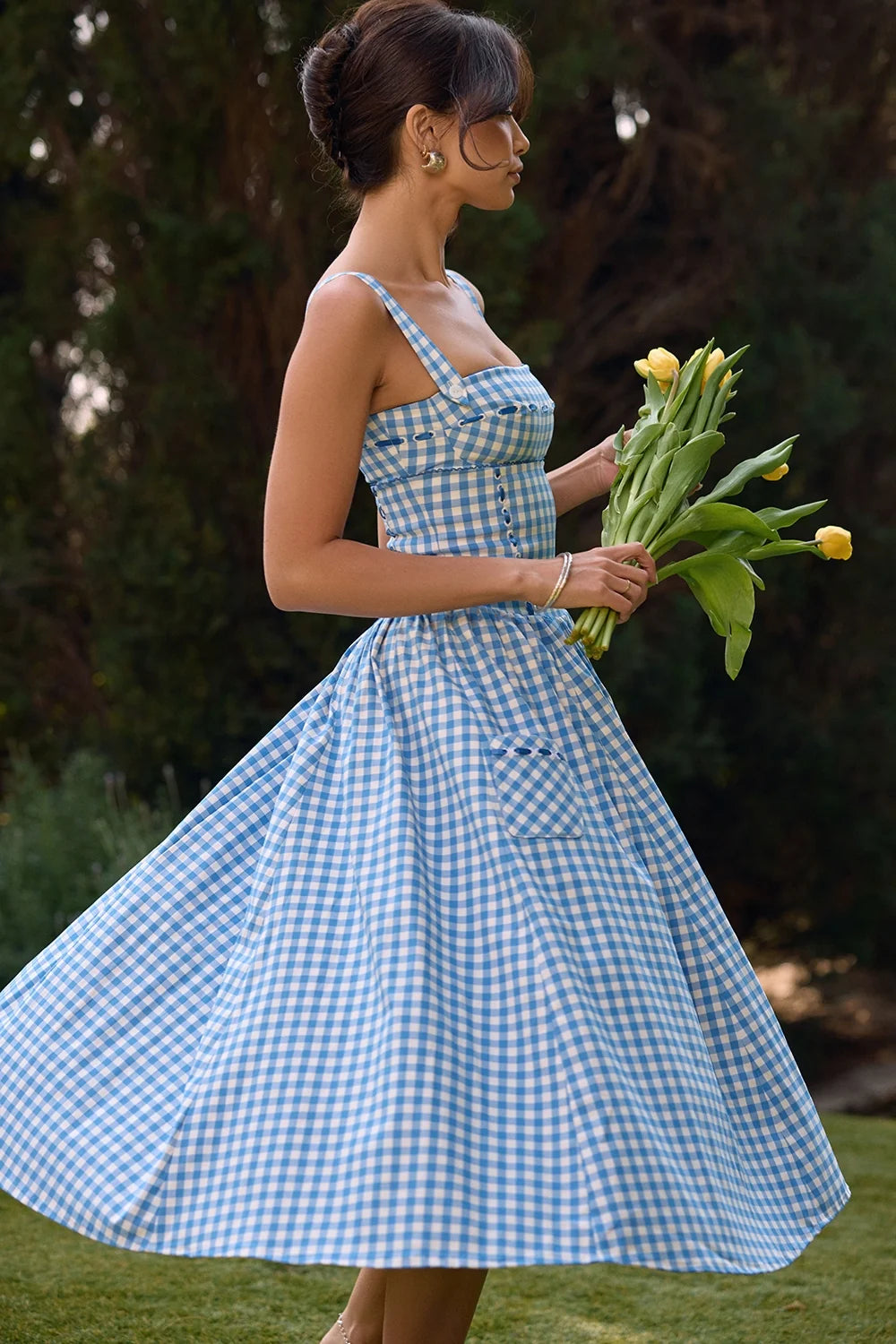 regatta blue gingham midi sundress