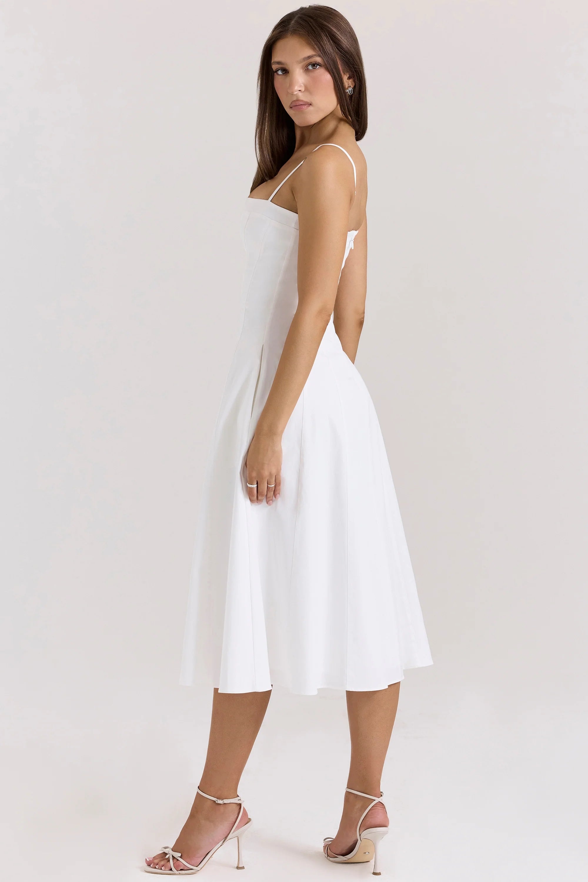white stretch cotton a line midi sundress