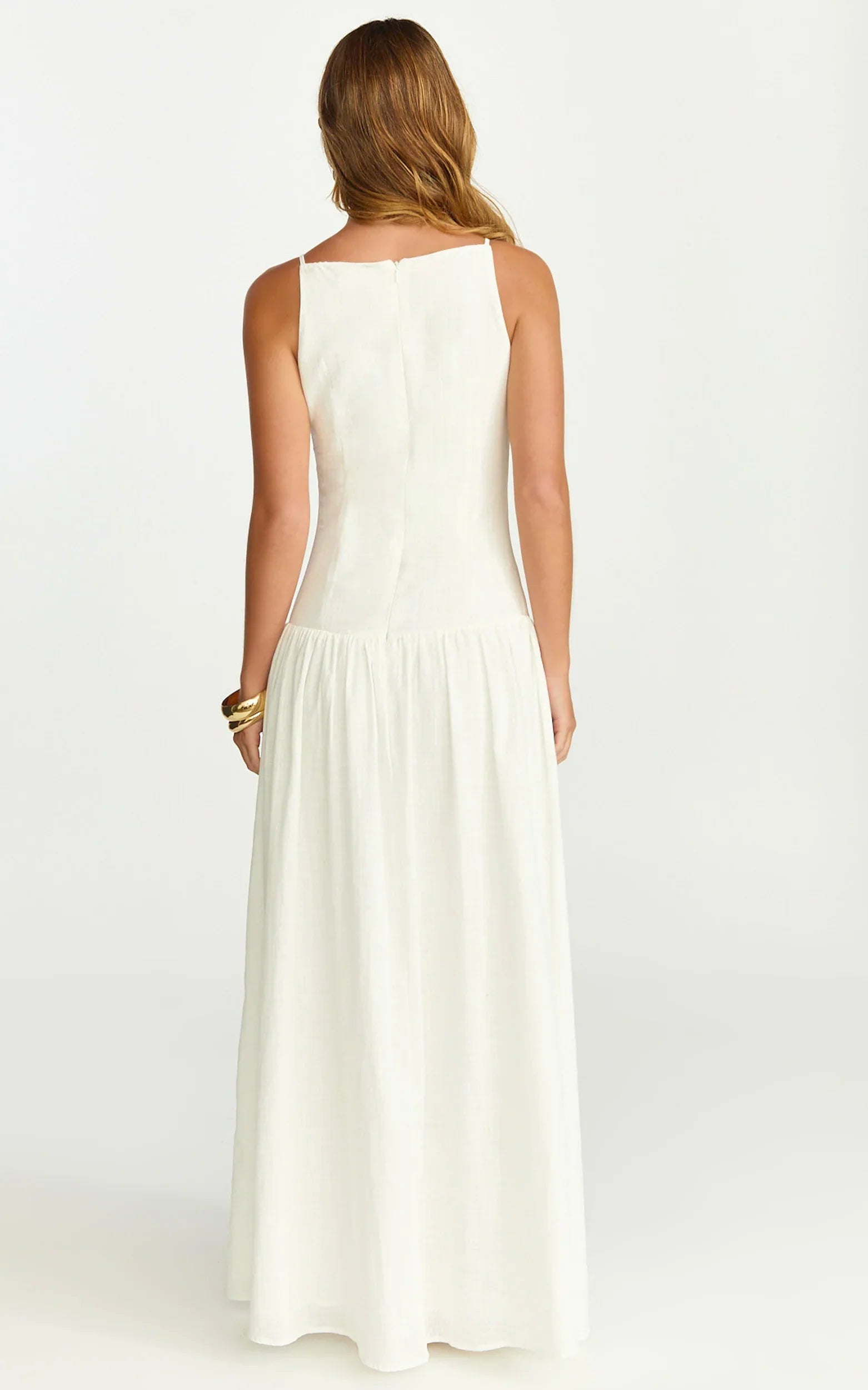 Cortez Maxi Dress Square Neck Button Down Dropped Waist Dress in White