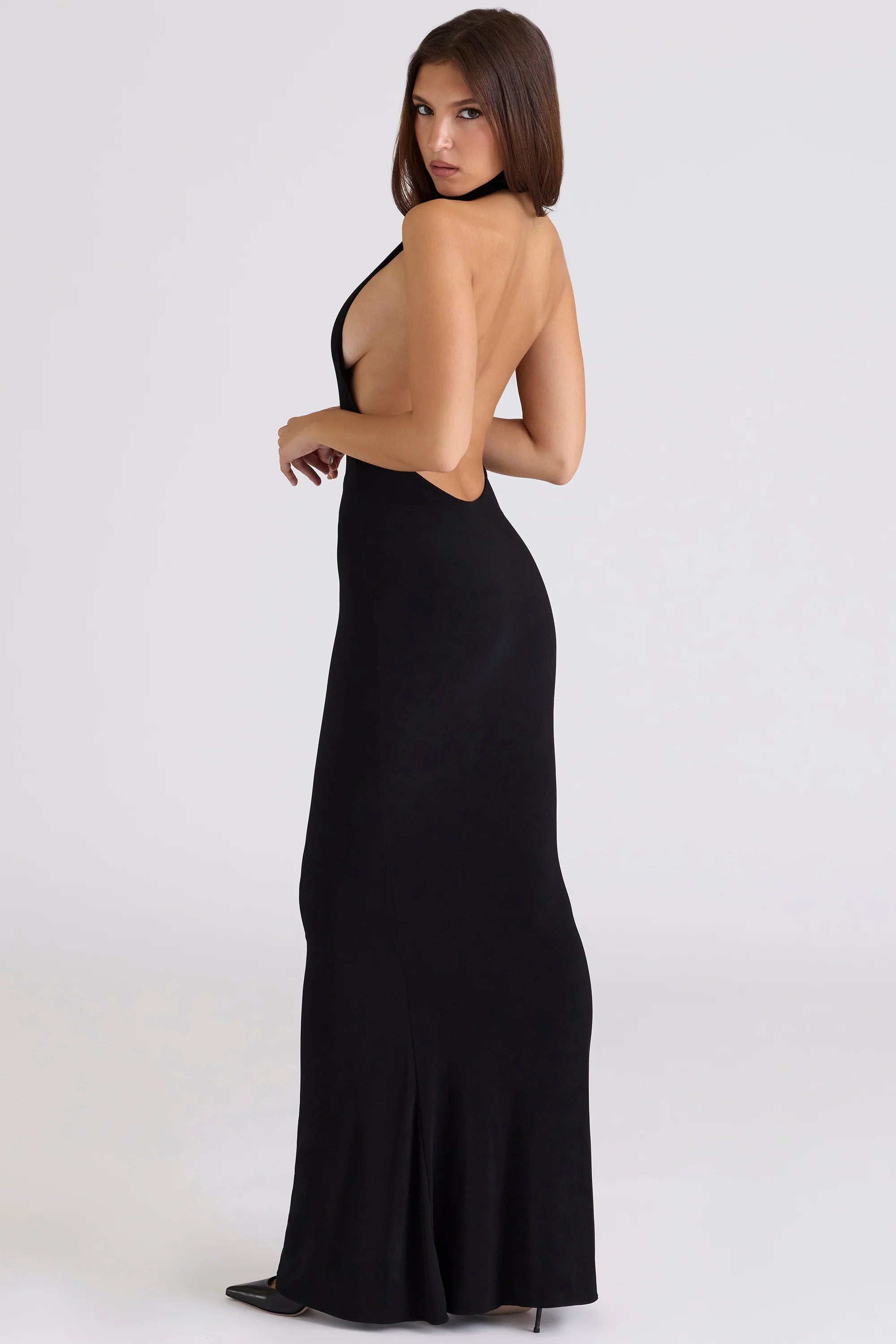 black backless silhouette maxi dress limited edition