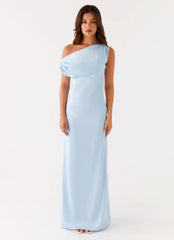 Heart Of Glass Satin Maxi Dress Blue