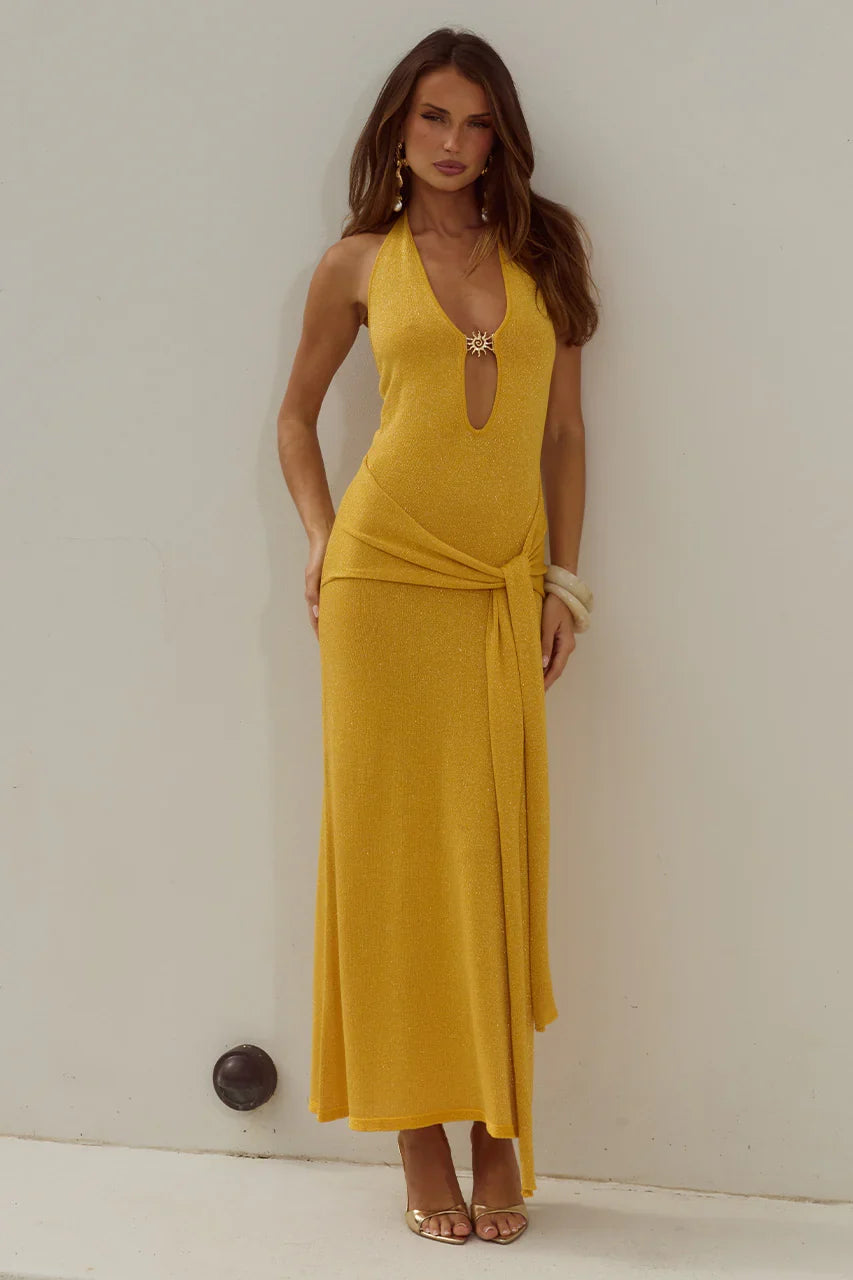 AYELLA DEEP V KNIT MAXI DRESS MANGO