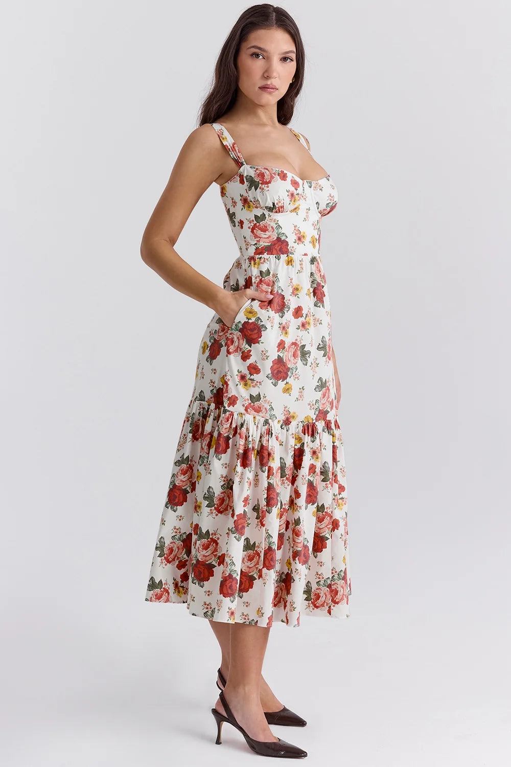 italian rose print cotton midi sundress
