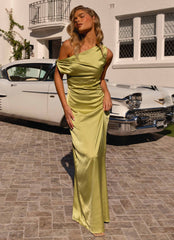 Heart Of Glass Satin Maxi Dress Chartreuse