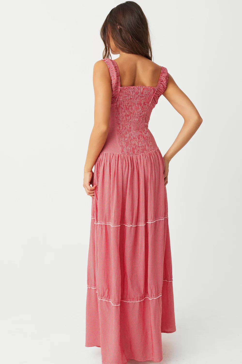 Christabelle Ruffle Maxi Dress Ladybug Gingham