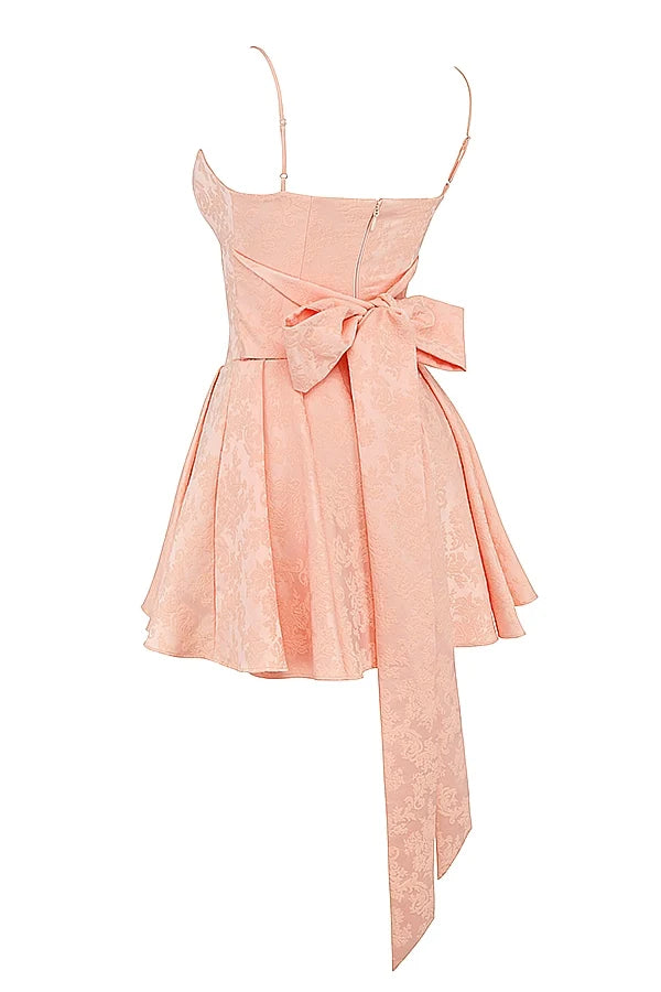 peach jacquard mini bow gown