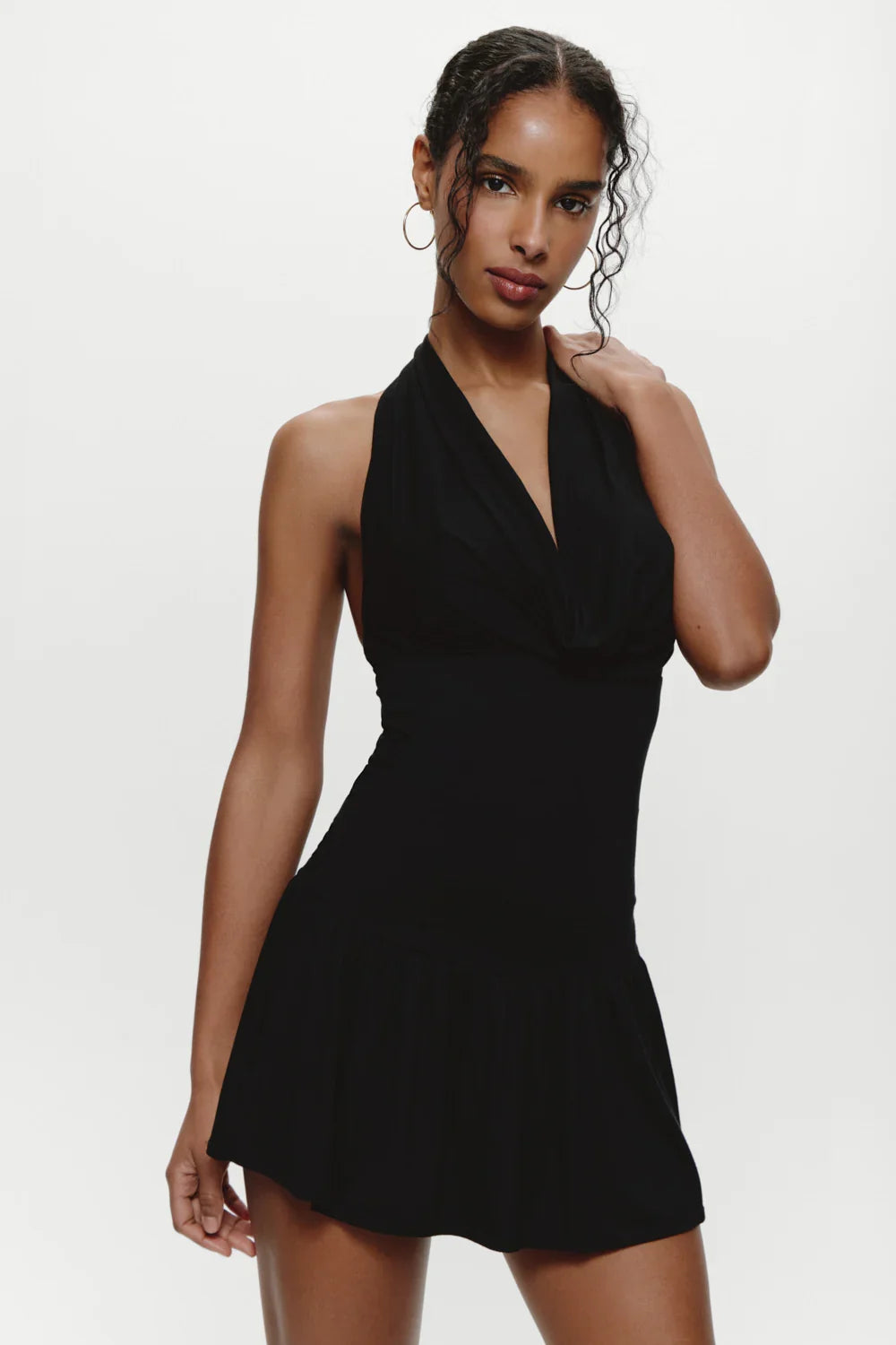 Bowery Cowl Neck Mini Dress Black
