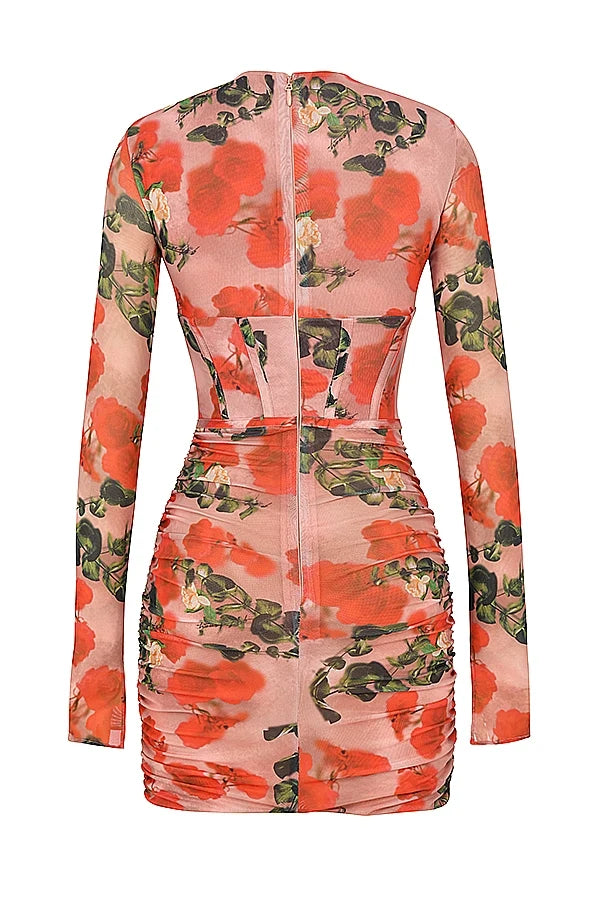 rose print corset mini dress