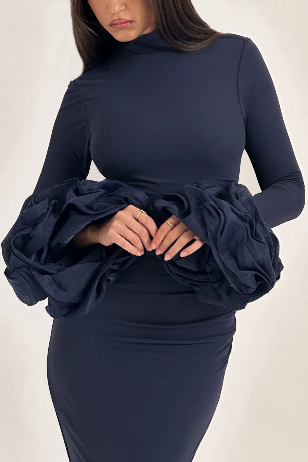 midnight ruffle sleeve maxi dress