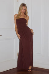 MALONE RUCHED STRAPLESS MAXI DRESS ESPRESSO