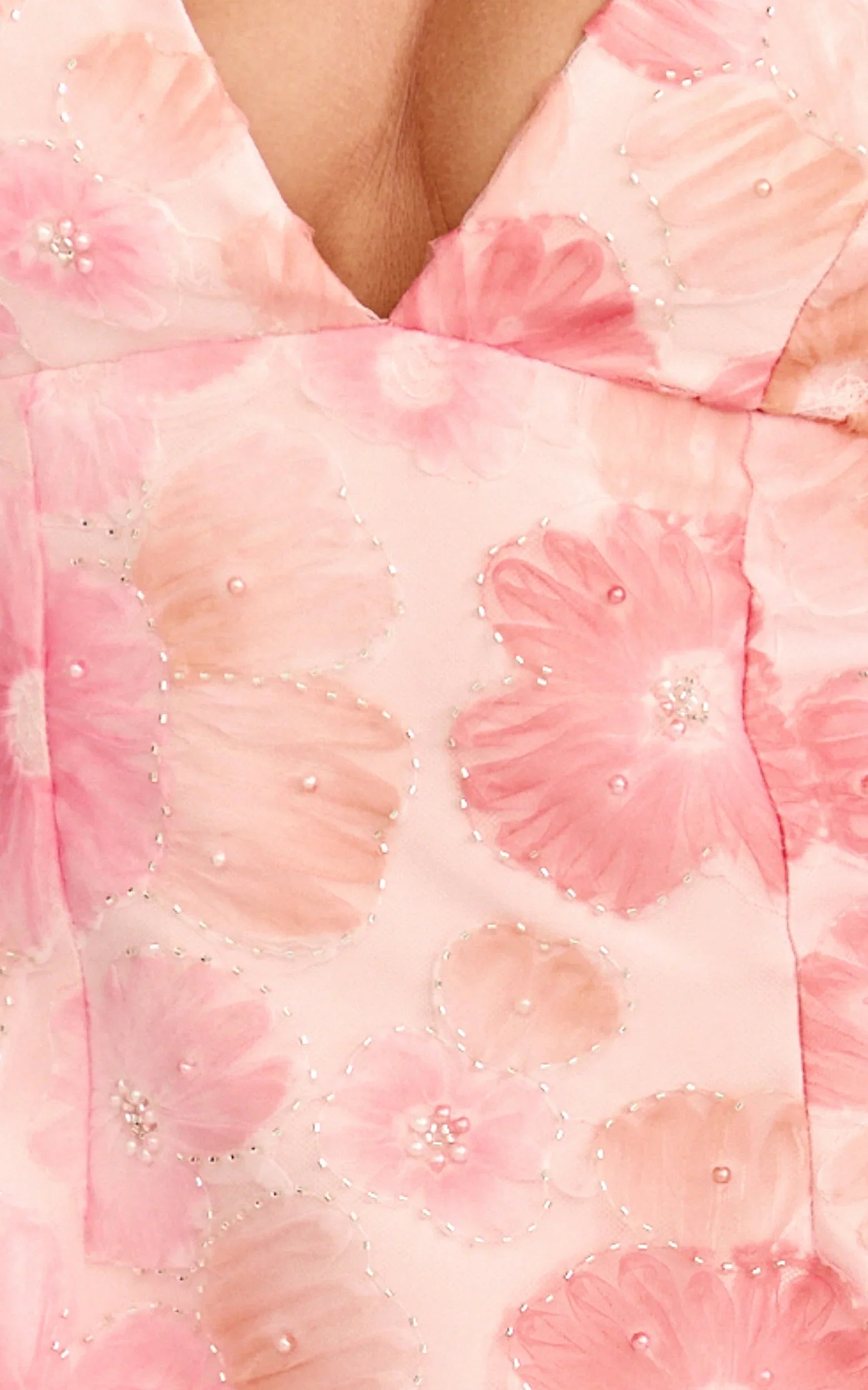 Lima Mini Dress Plunge Neck Floral Embellished A Line Dress in Pink