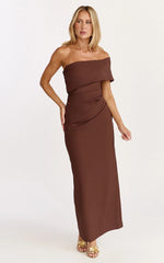 Pearce Maxi Dress Gathered One Sleeve Bodycon Dress in Brown