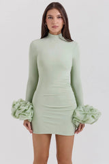pistachio ruffle cuff mini dress sale