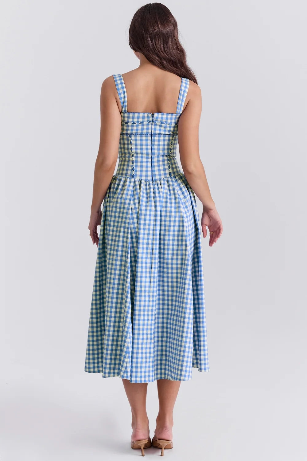 regatta blue gingham midi sundress