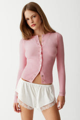 Lenon Cloud Knit Button Up Cardigan Valentine Pink