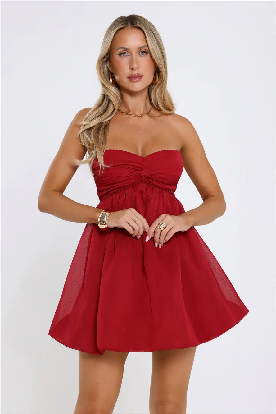 Sunset Wanderlust Strapless Mini Dress Red
