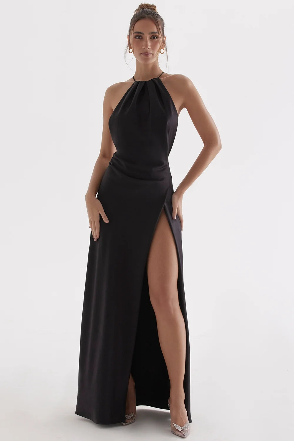 black thigh slit maxi dress