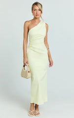 Karlie Midi Dress One Shoulder Fitted Dress in Lemon