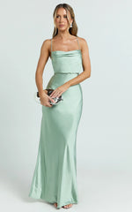 Hanna Maxi Dress Satin Cowl Neck Low Back Dress in Sage