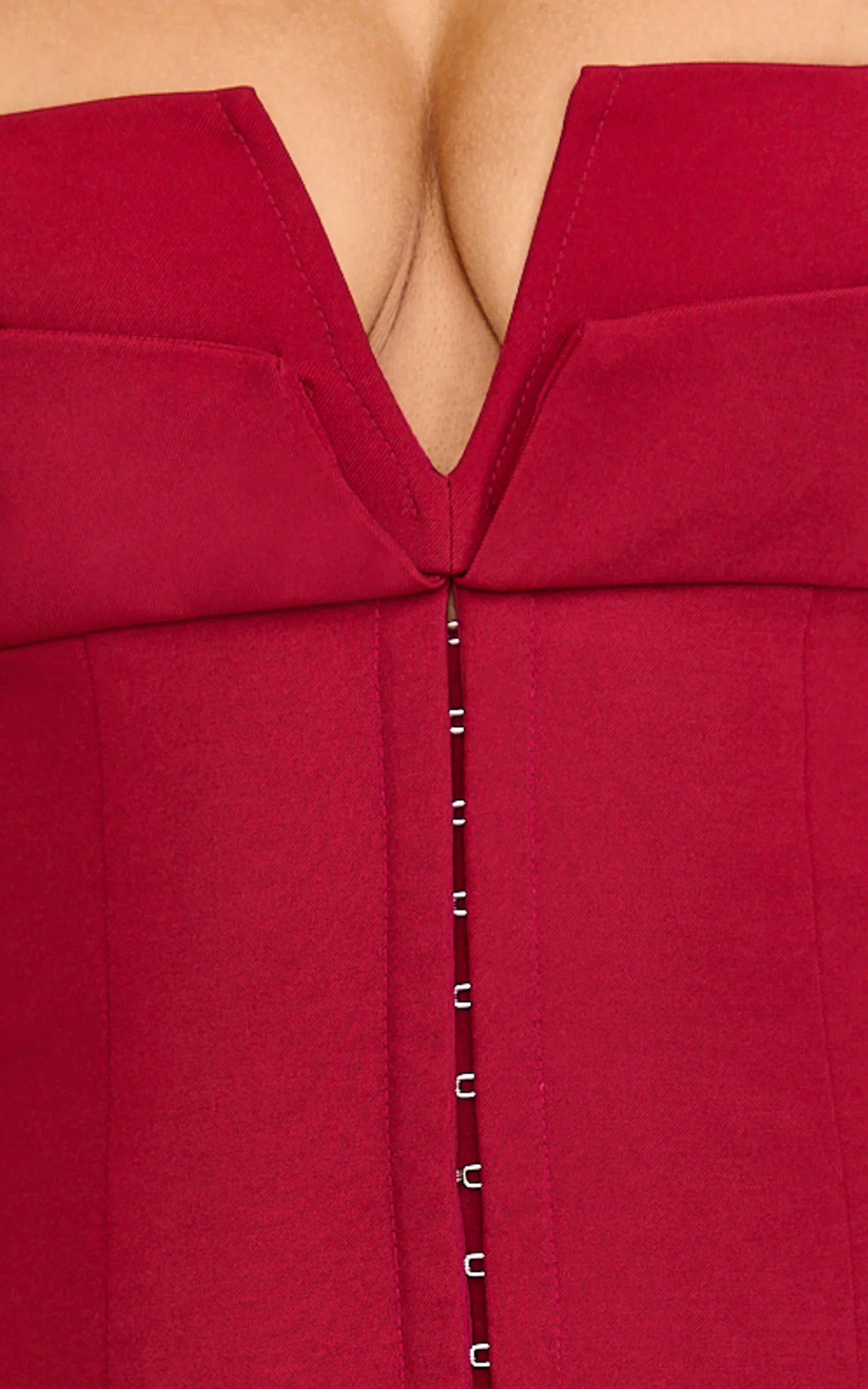 Odette Mini Dress Plunge V Neck A Line Dress in Cherry Red