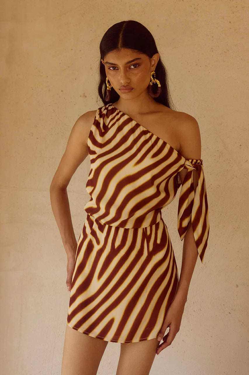 MONTIE OFF SHOULDER MINI DRESS MONTIE CHOC