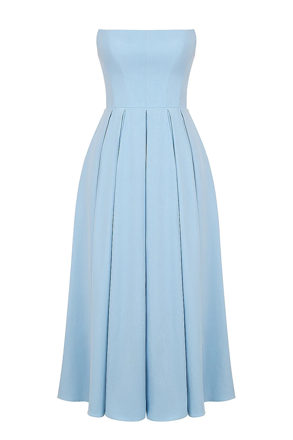 tuscan blue strapless midi sundress
