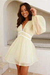 Its Your Chance Long Sleeve Mini Dress Yellow