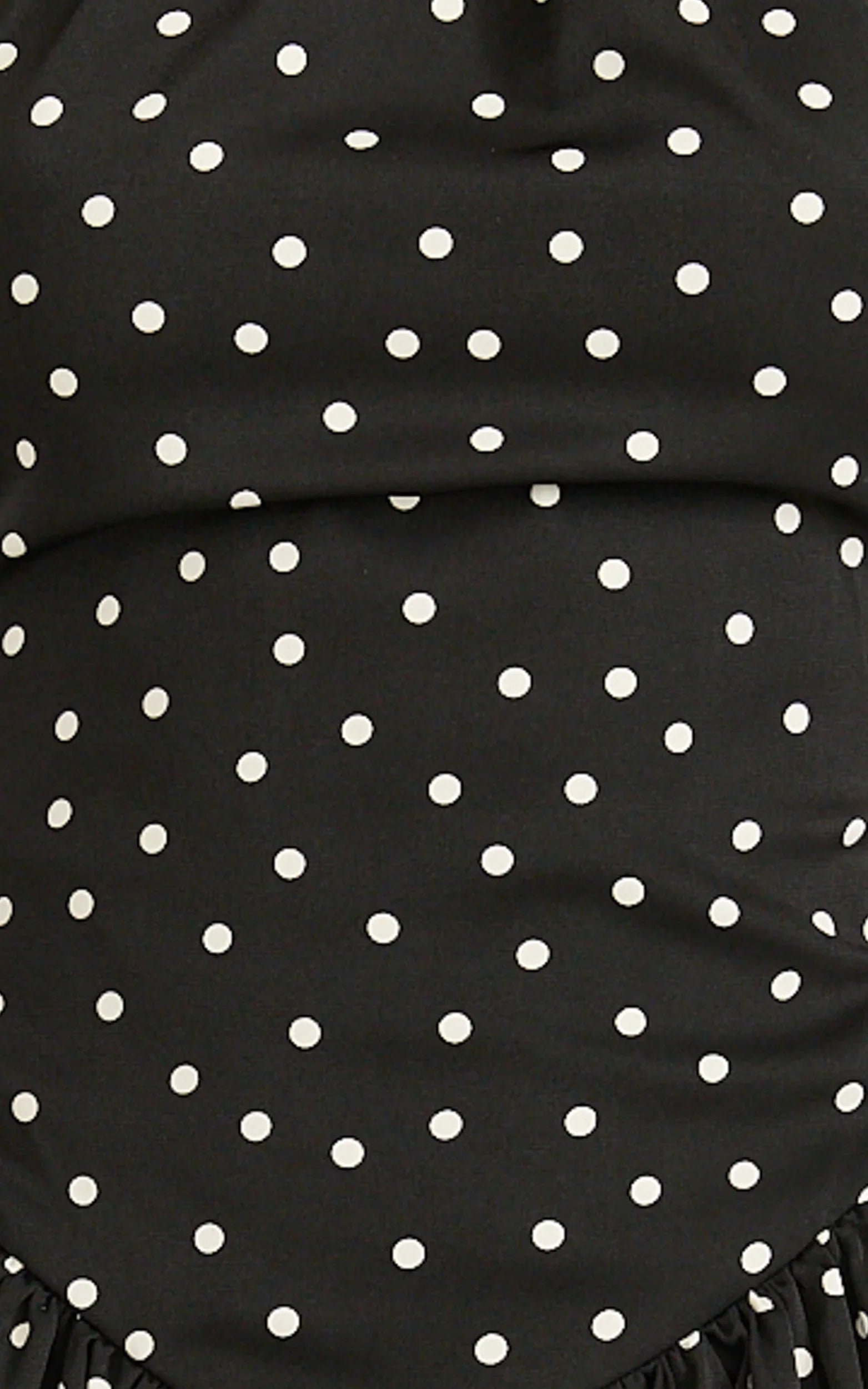 Ruby Mini Dress Halter Neck Tie Drop V Waist Gathered Dress in Black Polka Dot Print
