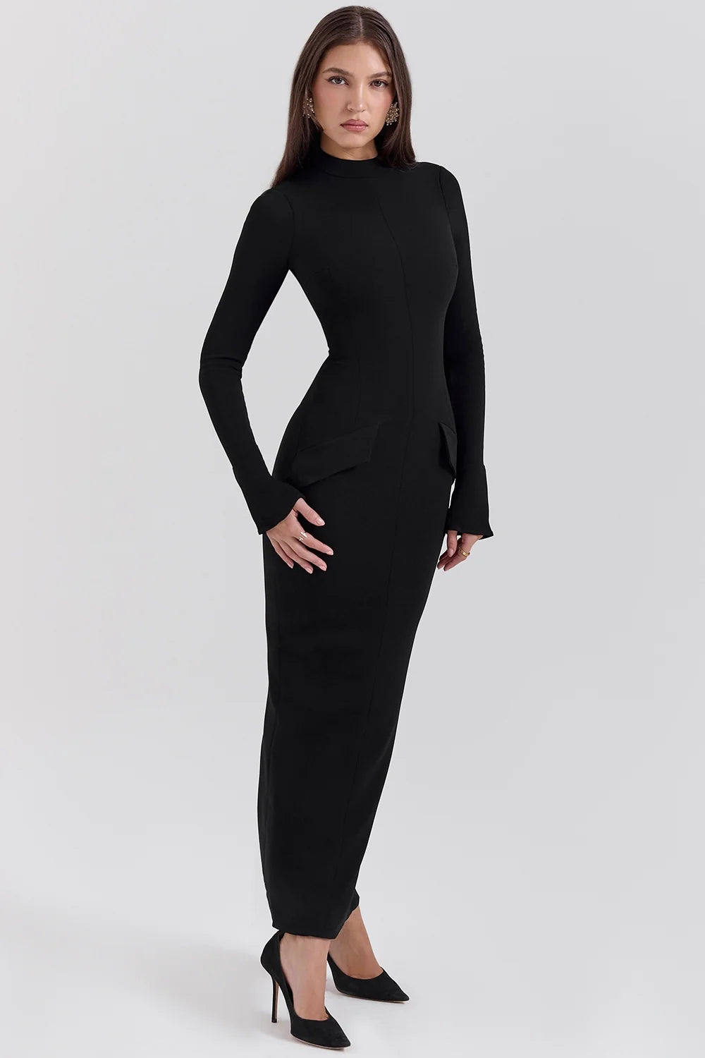 black turtleneck maxi dress