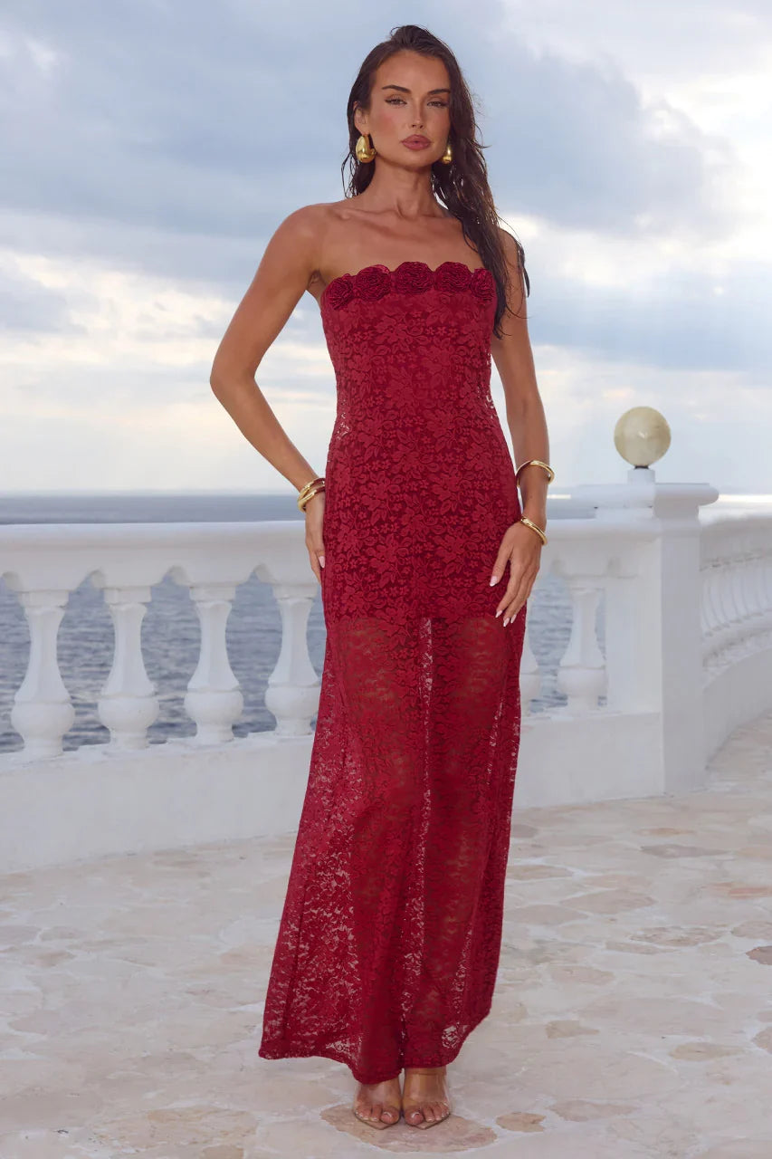 JESSICA FLORAL DETAIL MAXI DRESS CHERRY