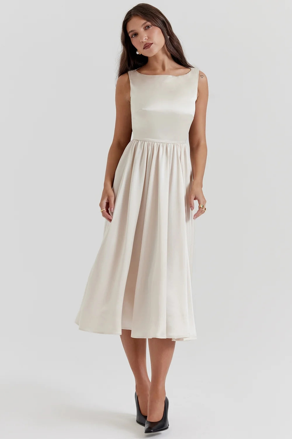 vintage cream midi dress