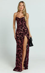 Violeta Maxi Dress Corset Front Burnout Dress in Wine