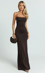 Edna Maxi Dress Straight Neck A Line Maxi Dress in Choc