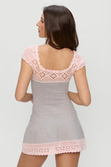 Lover Crochet Knit Mini Dress Pink Flora