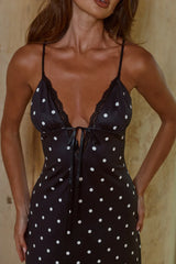 EMILY LACE TRIM CAMISOLE MIDI DRESS BLACK WHITE POLKA