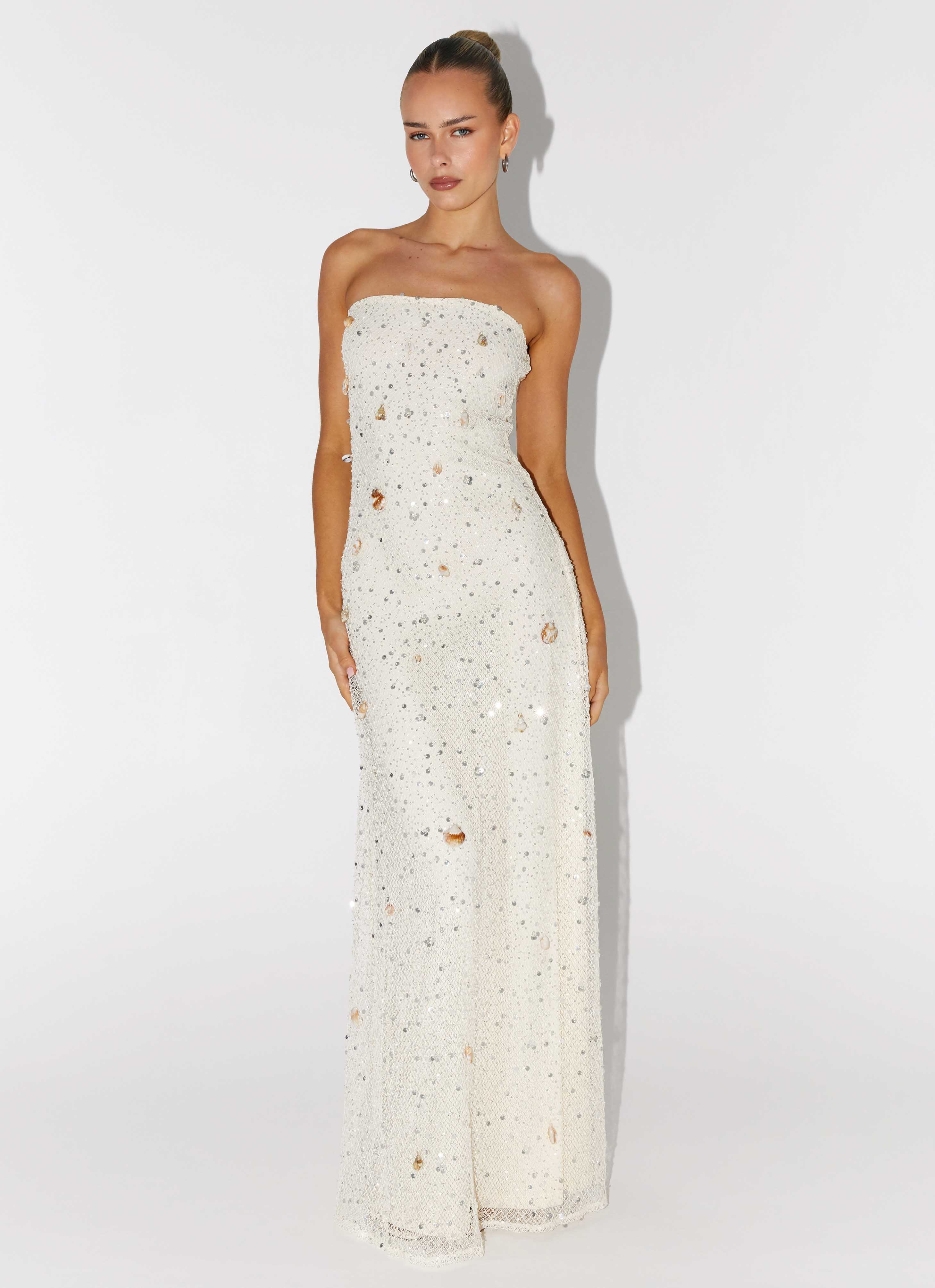 Orelli Shell Sequin Knit Maxi Dress Ivory