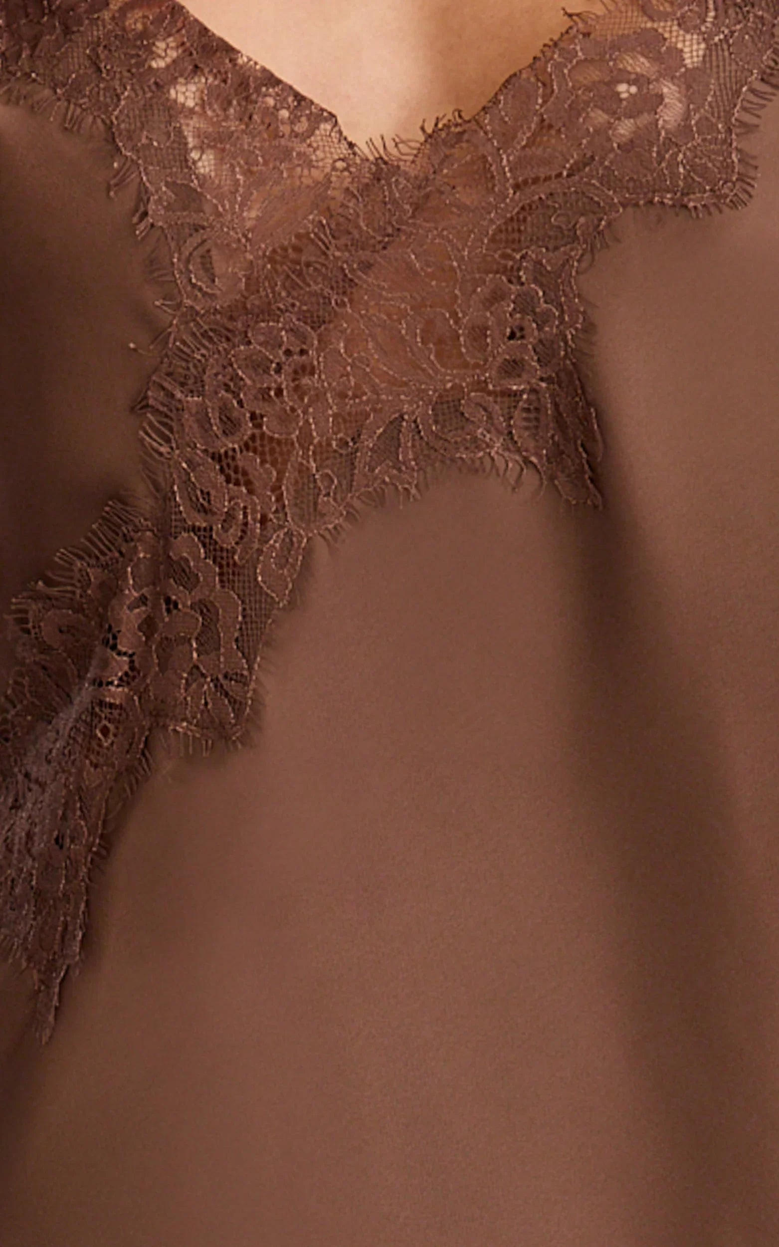 Iris Mini Dress Lace Trim Asymmetrical Camisole Dress in Chocolate